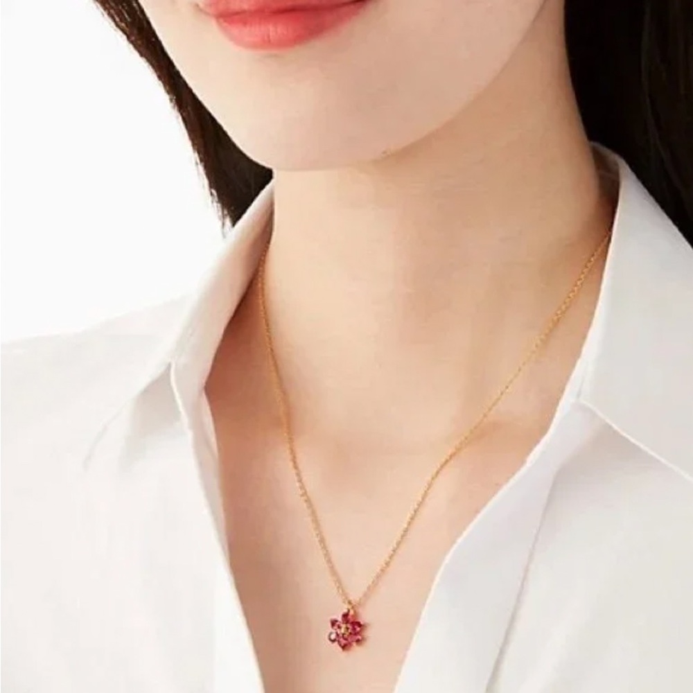 Kate Spade Elegant Gold and Pink Floral Pendant Necklace
